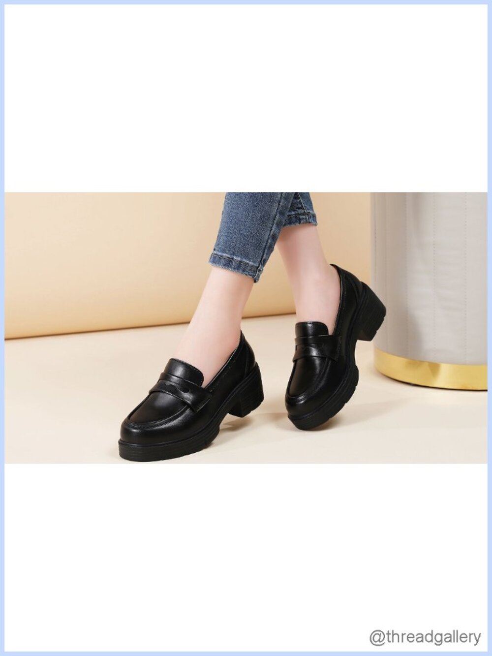 Penny Loafers Slip On Chunky Platform Heel Leather Women's Shoes - Picture 6 of 6